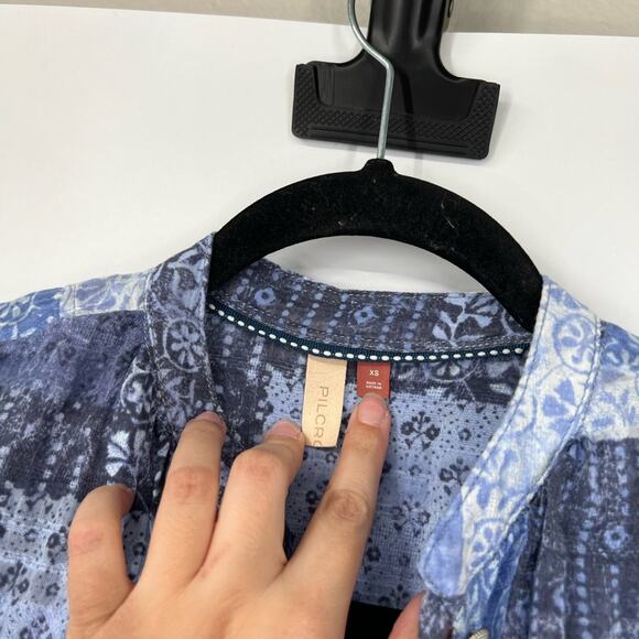 Pilcro by Anthropologie Patchwork Boho Bandana Printed Button Front Cotton Top - Picture 3 of 7